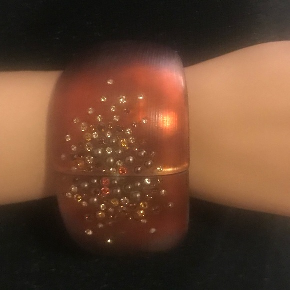 ALEXIS BITTAR Orange Brown RustLUCITE Crystal Encrusted...